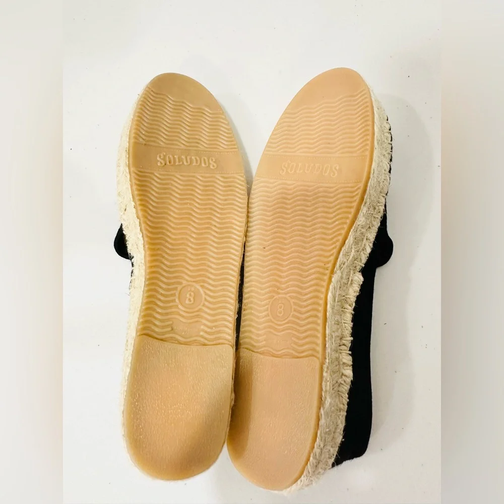Soludos Leather Espadrille Platform Smoking Slipper Flat Size 8M‎ Black